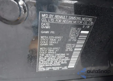 2020 Nissan Rogue Sv Intelligent Awd z USA, uszkodzony, nr VIN KNMAT2MV3LP530469